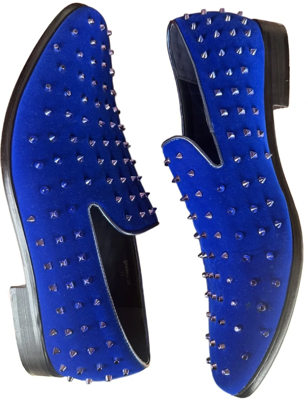 Enzo Blue Studded Velvet Slip-On Formal Dress Loafers for Men